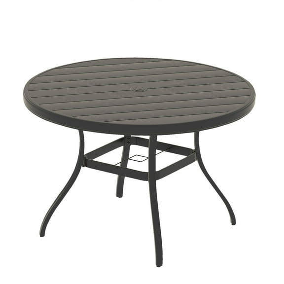 VRSHWO Outdoor Round Dining Table for 4-6 Persons, All-Weather Metal with Adjustable Umbrella Hole, Ideal for Deck, Lawn & Backyard Spaces