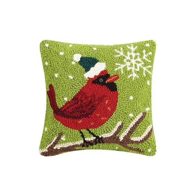 Peking Handicraft 31TG125C10SQ 10 x 10 Po Oreiller à Crochets Poly Rempli de Flocon de Neige avec Cardinal - Pack de 2
