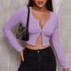 thumbnail image 3 of Sexy Crop Tops Cremallera Slim Fit O Cuello Camiseta de manga larga Tops Camiseta casual de color só Abanopi Morado/Grande, 3 of 7