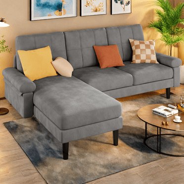 L-Shape Sectional Sofa, Lofka Velvet Convertible Sleeper Sofa Bed with 3 Pillows for Living Room|Apartment|Office, Dark Gray