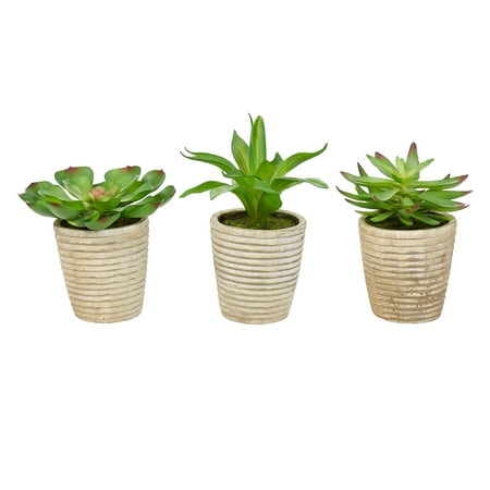 Decorative Greenery Pure Garden Faux Succulents – Assorted Lifelike Plastic Greenery Arrangements in Decorative Vases (Set of 3) ()