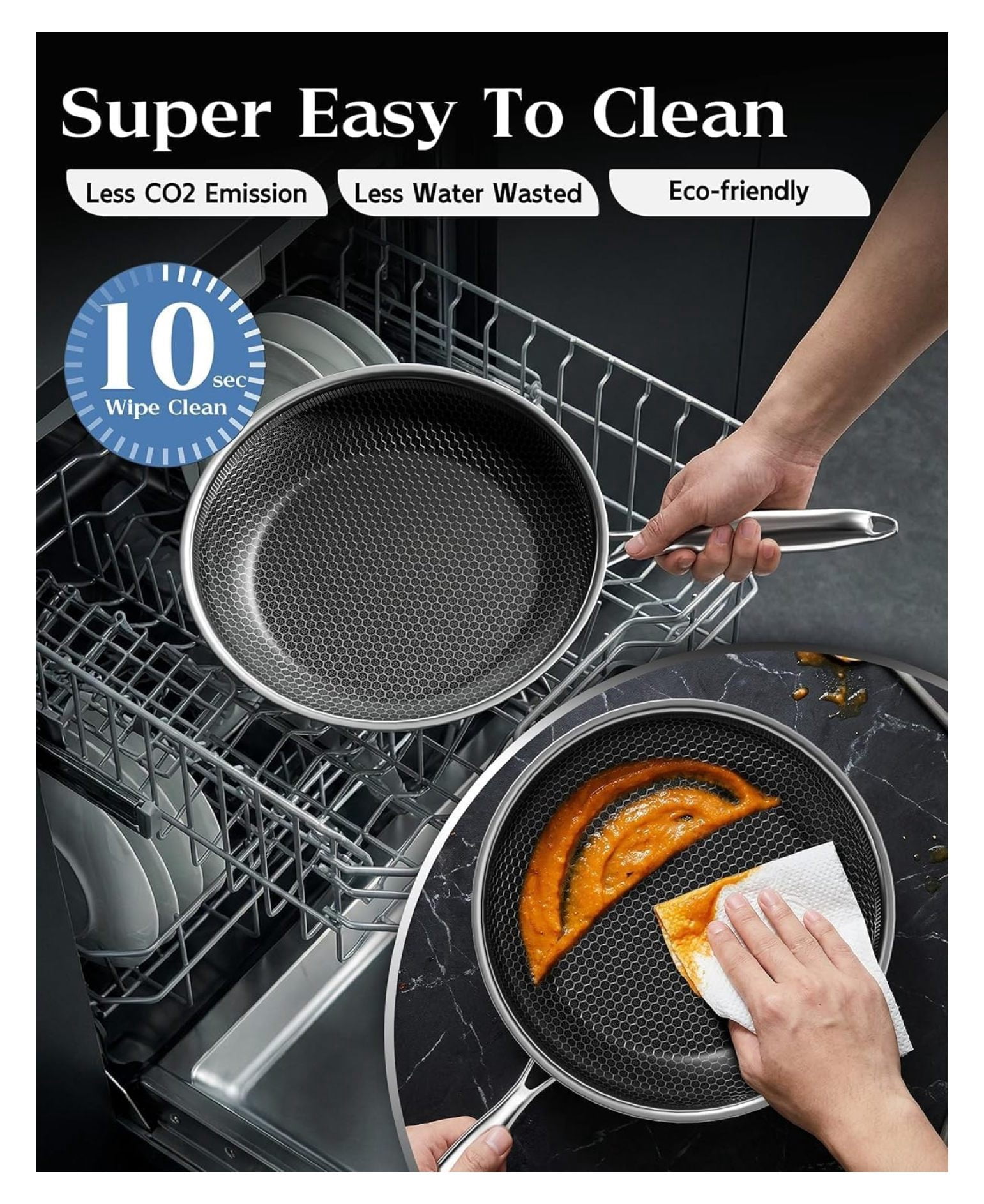 Honeycomb Stainless Steel Nonstick Frying Pan, Induction Cooktop Compatible Skillet, -Free Scratch-Proof, Dishwasher & Oven Safe, Stay-Cool Handle, Silver Kitchen Cookware