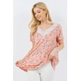 thumbnail image 2 of CELESTE Women's Floral Pattern Summer V-Neck Tunic Blouse Top Short Sleeve with Lace Details Small-3x Made in The USA Loose Fit Casual Everyday Wear, 2 of 4