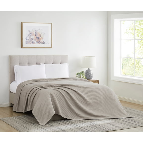 Cannon Heritage 100% Cotton Waffle Weave Khaki Full/Queen Blanket, Solid Casual themed, Adult Bedding, OEKO-TEX Certified