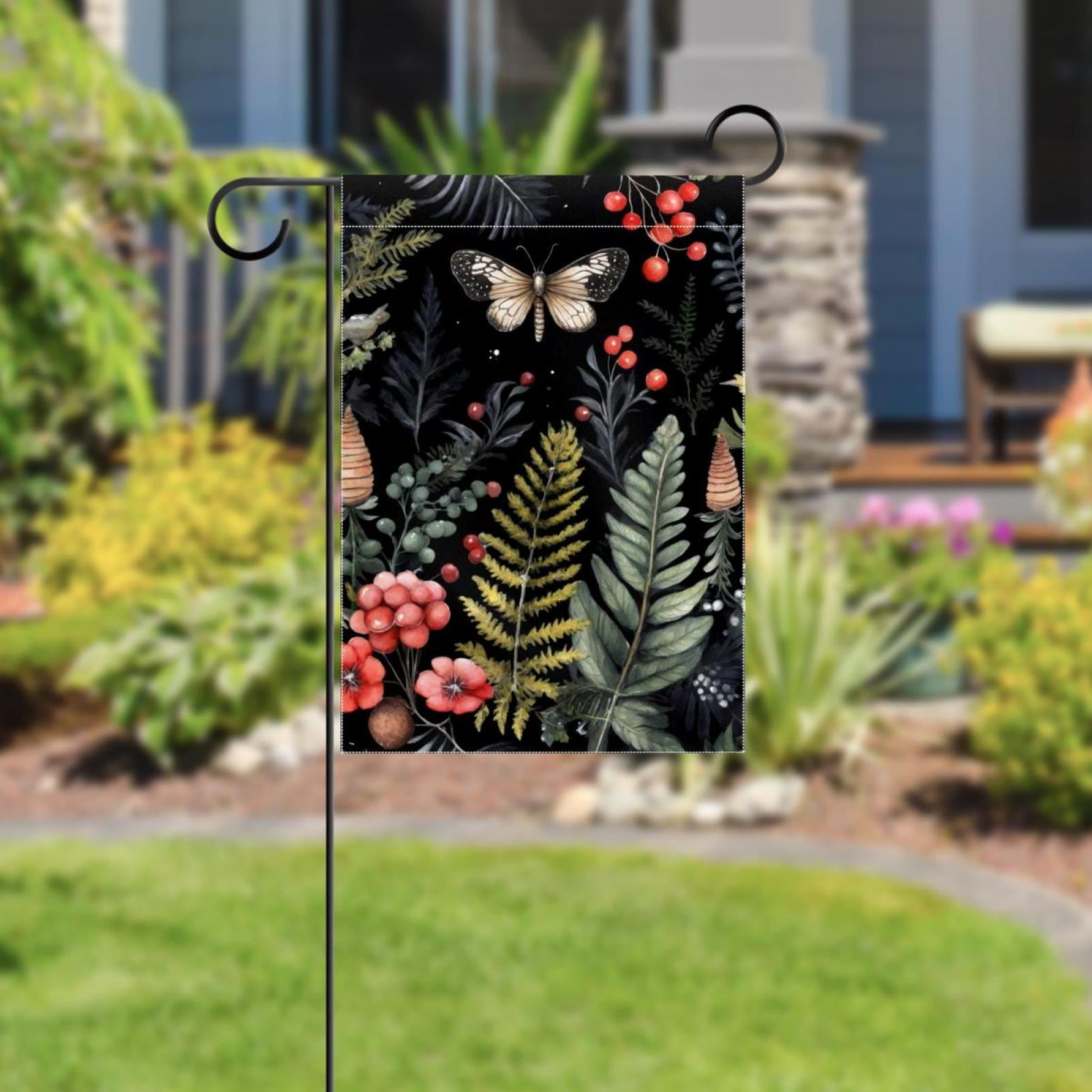 Natural Fir Branches Berries Flowers and Fern Double Sided Garden Flag Decorative Weather Resistant Yard Flag, Large DIY Vertical Flag for Farmhouse Patio Lawn, 28x40 Inch