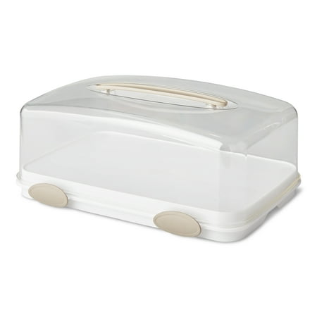 Better Homes & Gardens Rectangular Cake Carrier with Clear Plastic Cover,  Beige Clasps and Handle, 16 x 12 – BrickSeek
