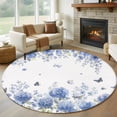 Blue Hydrangea Round Rug 8ft Washable Circle Rugs Non Slip Farm Florals ...