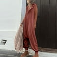 thumbnail image 4 of Fsqjgq Vintage Button Hooded Jumpsuit Summer Women Causal Beach Harem Pants Playsuit Fashion Loose Solid Sleeveless Romper Streetwear Watermelon Red Xl, 4 of 6