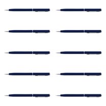 10 Skinny Ballpoint Metal Pens Pack - Sleek, Twist Off, Black Ink - Blue