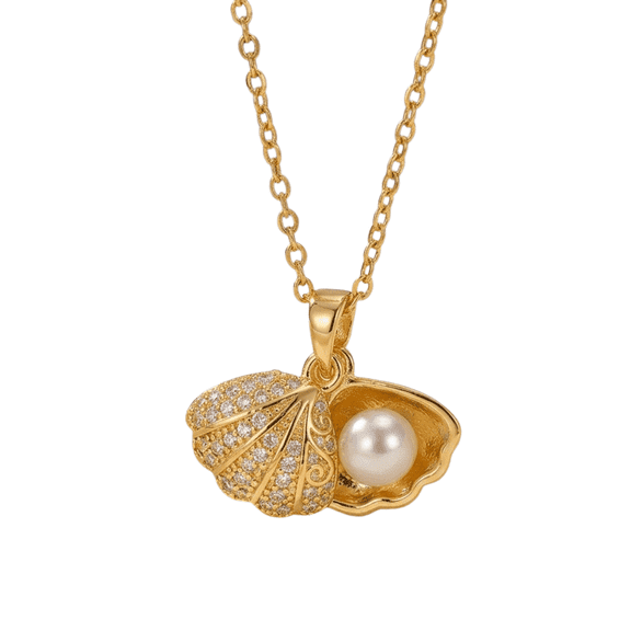 Luxury Pearl Shell Pendant Necklace for Women with Crystal Accents, Premium Finish Adjustable Chain, Elegant Lightweight Jewelry for Daily Wear, Gift & Special Occasions