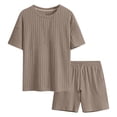 thumbnail image 3 of Wyzesi Booty Shorts Suit for Men Low Rise Men's Rib Shirt Short Sleeve and Shorts Slim Fit Muscle T Shirt Stretch Bodybuilding Exercise Rib Knit Two Piece Set Plus Overall Shorts Suit for Men, 3 of 7