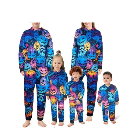 

Ma&Baby Family Matching Halloween Jumpsuit Pajamas Pumpkin Hooded Zipper PJs Loungewear