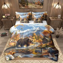 Homewish Wild Animal Bear Mallard Duck Queen Bedding Set,7-Piece Breathable Reversible