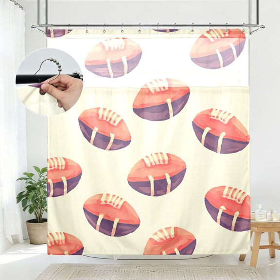 BZSMCE Rugby Tile Brown Pattern Pattern Bathroom Shower Curtain Set with Hooks Waterproof Double Layer Fabric 72×78 Inch