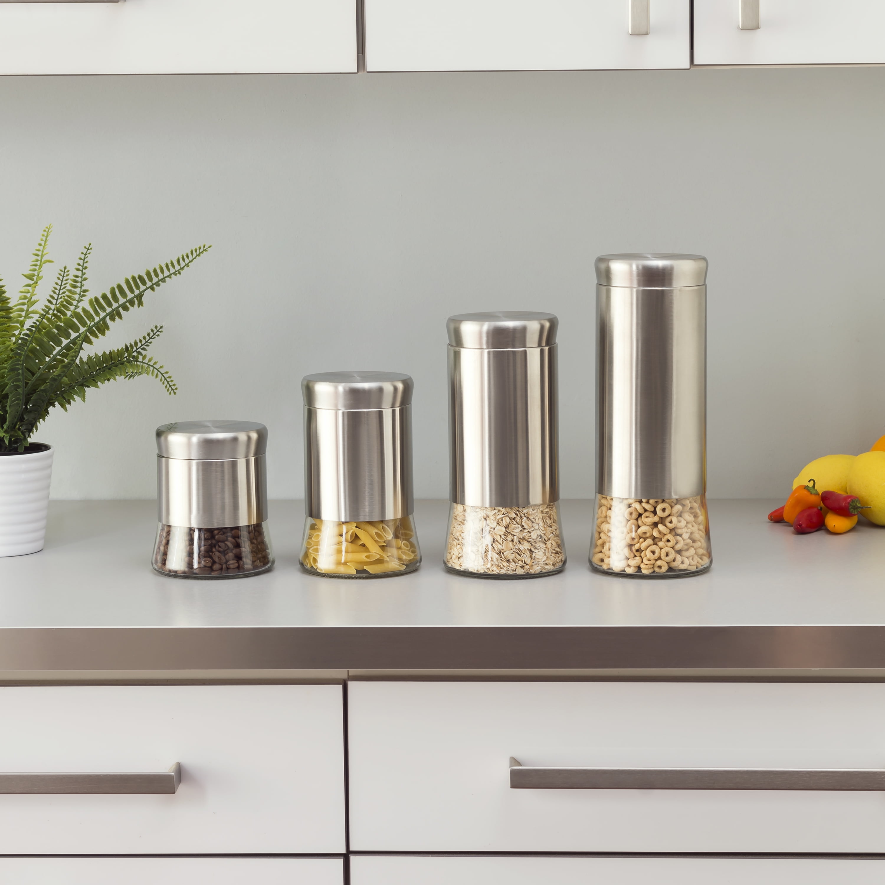 Home Basics Food Storage Stainless Steel Canister Set, Essence ...