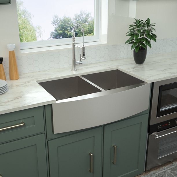 33 Stainless Double Farmhouse Sink Bowl 50 Steel 18 Gauge Farm Kitchen Com 33 Stainless Double Farmhouse Sink, Double Farm Sink