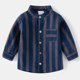 thumbnail image 4 of Gibobby Playeras Niños Chaqueta de camisa a rayas de franela para niños pequeños, chaqueta de manga larga con solapa y botones, camisa con bolsillos para bebés y niñas, abrigo(Azul marino, 2-3 Años), 4 of 5
