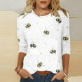 thumbnail image 2 of Brnmxoke Women's Honey Bee T-Shirts, Womens Fashion Casual Round Neck Plus Size Seven-Point Sleeve Honeycomb Bees Cute Three Quarters Length Sleeve Short Sleeved Top T-Shirt, 2 of 4