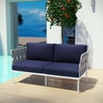 thumbnail image 5 of Modern Contemporary Urban Design Outdoor Patio Balcony Loveseat Sofa, Navy Blue White, Rattan, 5 of 5
