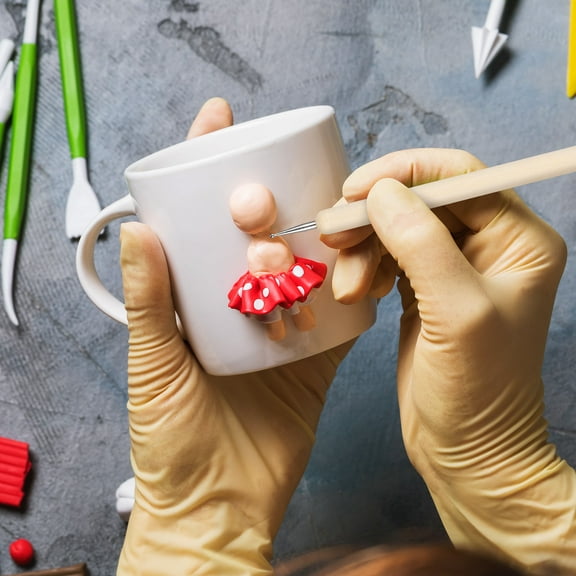 Houderco Clay Shaping Tools 3Pcs Ball Styluses for Artists Cylindrical Handle Wood Color