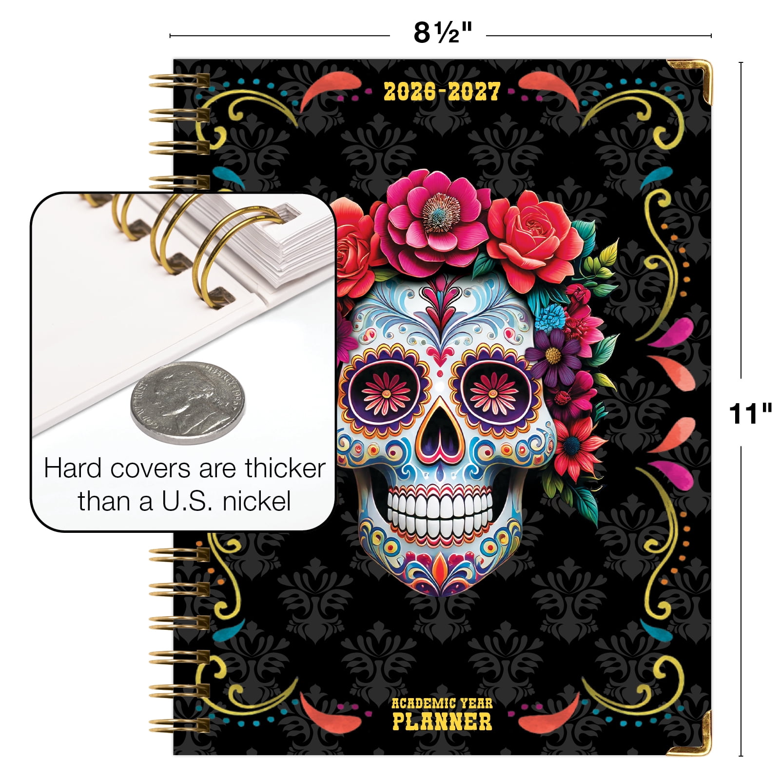 2026-2027 Excello Brands 8.5" x 11" Academic Year Hardcover Fashion Planner, Weekly/Monthly, 14 Month, Sugar Skull