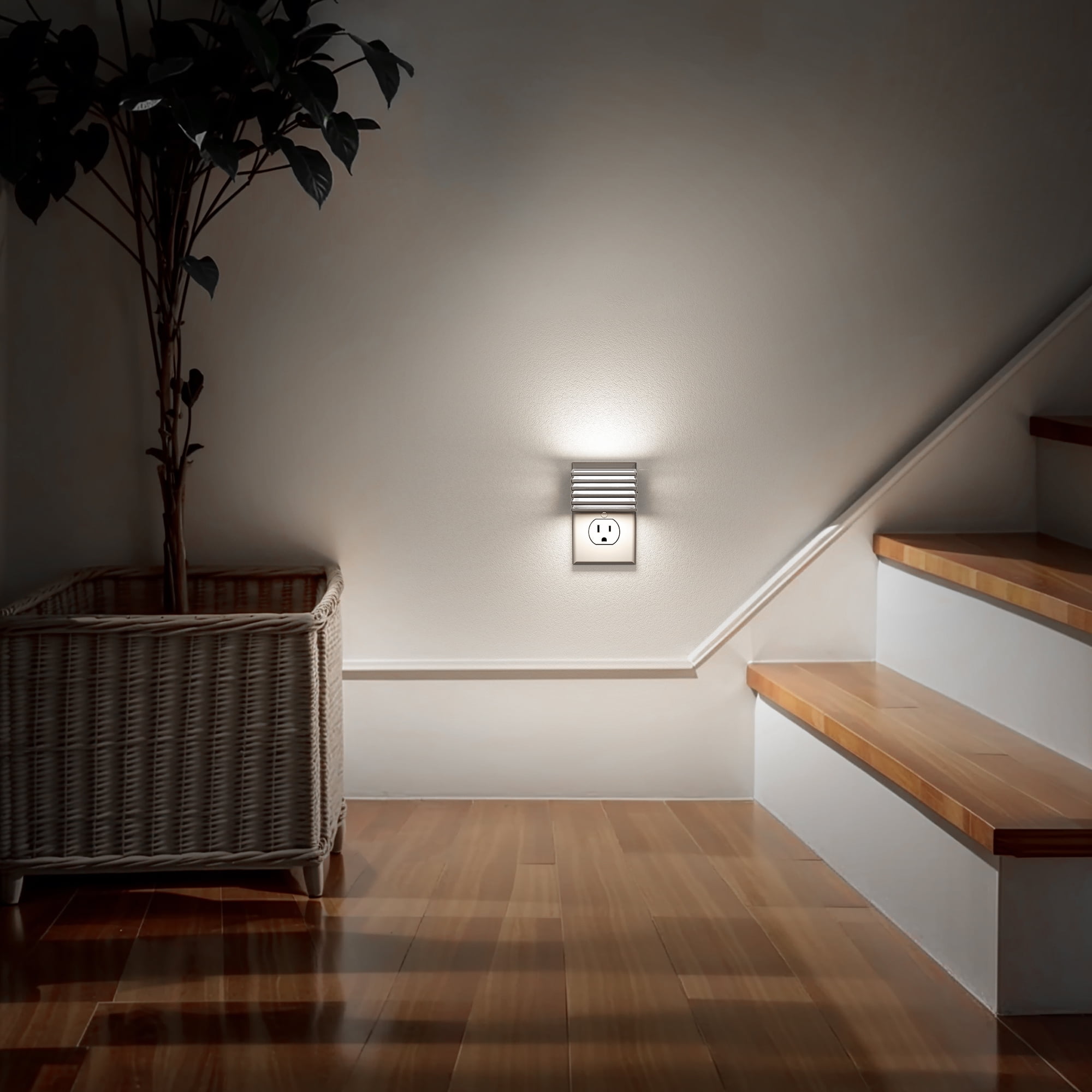 Set of 2 White Dimmable 5000K LED Night Lights with Automatic Light Sensor