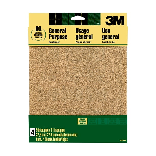 3M Aluminum Oxide Sandpaper, 9 in. x 11 in., Course Grit, 5 Sheets