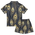thumbnail image 2 of FORMRS Kids Short Sleeve Top and Pants Pajama Set Unisex Satin 2-Piece Sleepwear, Sizes 5-6Y, Peacock Feathers Pattern, 2 of 8