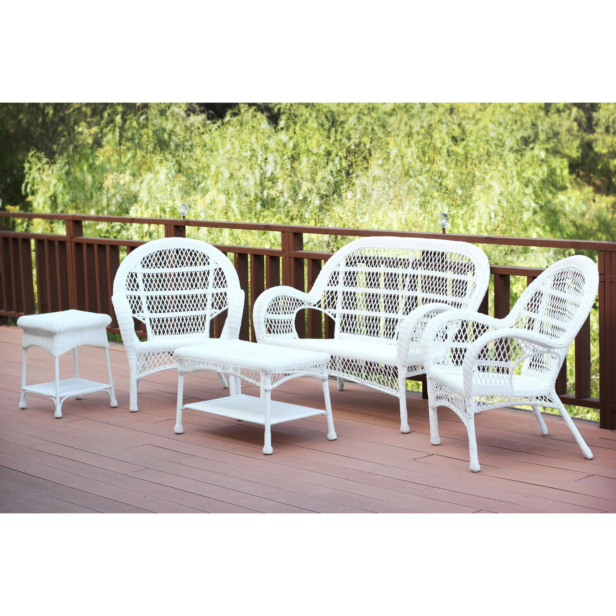 5Piece White Wicker Outdoor Furniture Patio Conversation Set Walmart