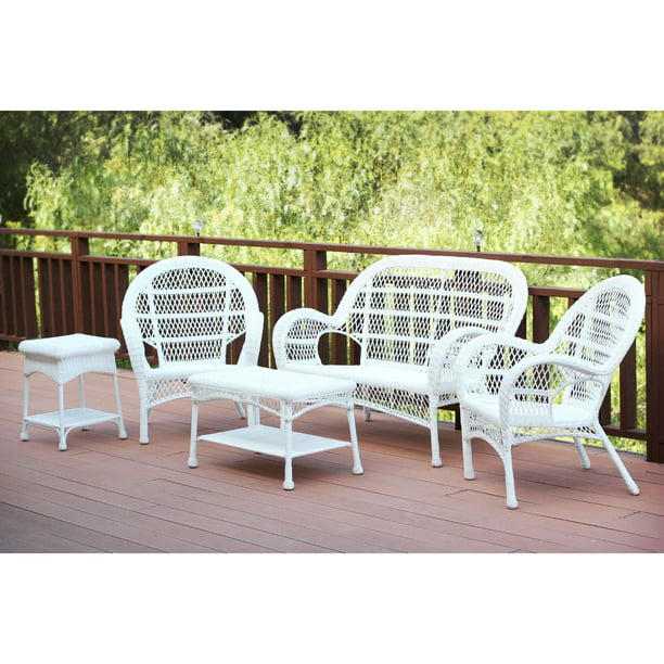 5-Piece White Wicker Outdoor Furniture Patio Conversation Set - Walmart