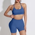 thumbnail image 2 of Hessimy Workout Sets for Women 2 Piece - Seamless Yoga Outfits Shorts and Padded Sports Bra Gym Athletic Clothing Set(Navy,L), 2 of 5