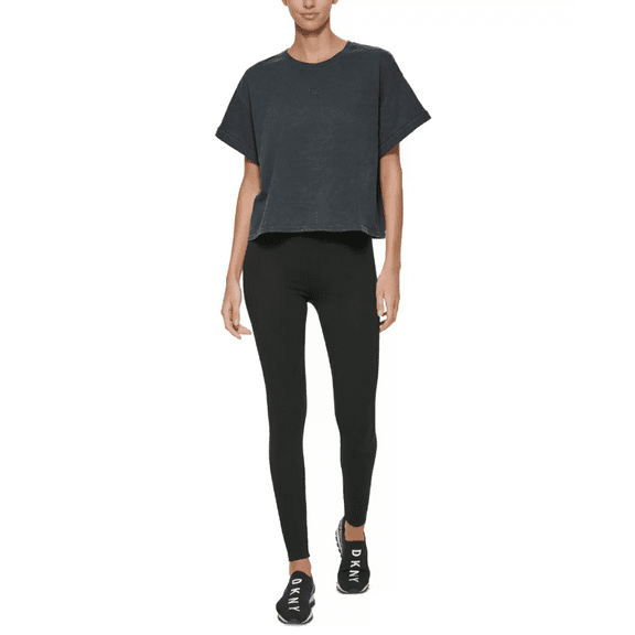 DKNY Womens Sport Boxy Cropped T-Shirt, Black, X-Small