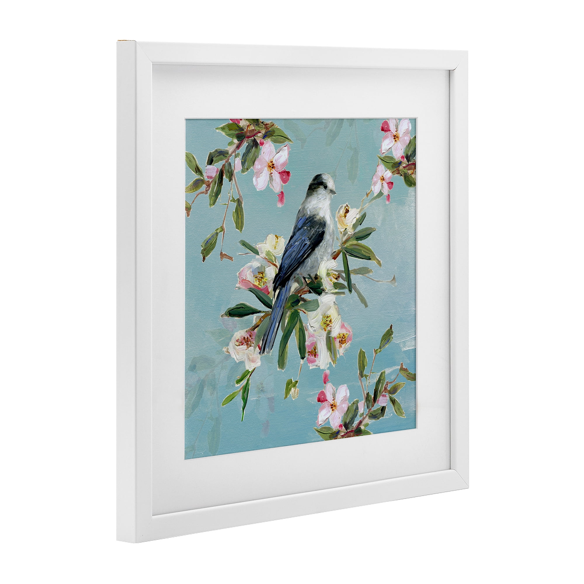 Stupell Industries Pastel Songbird Among Blossoms White Framed Print Under Glass, design by Sally Swatland