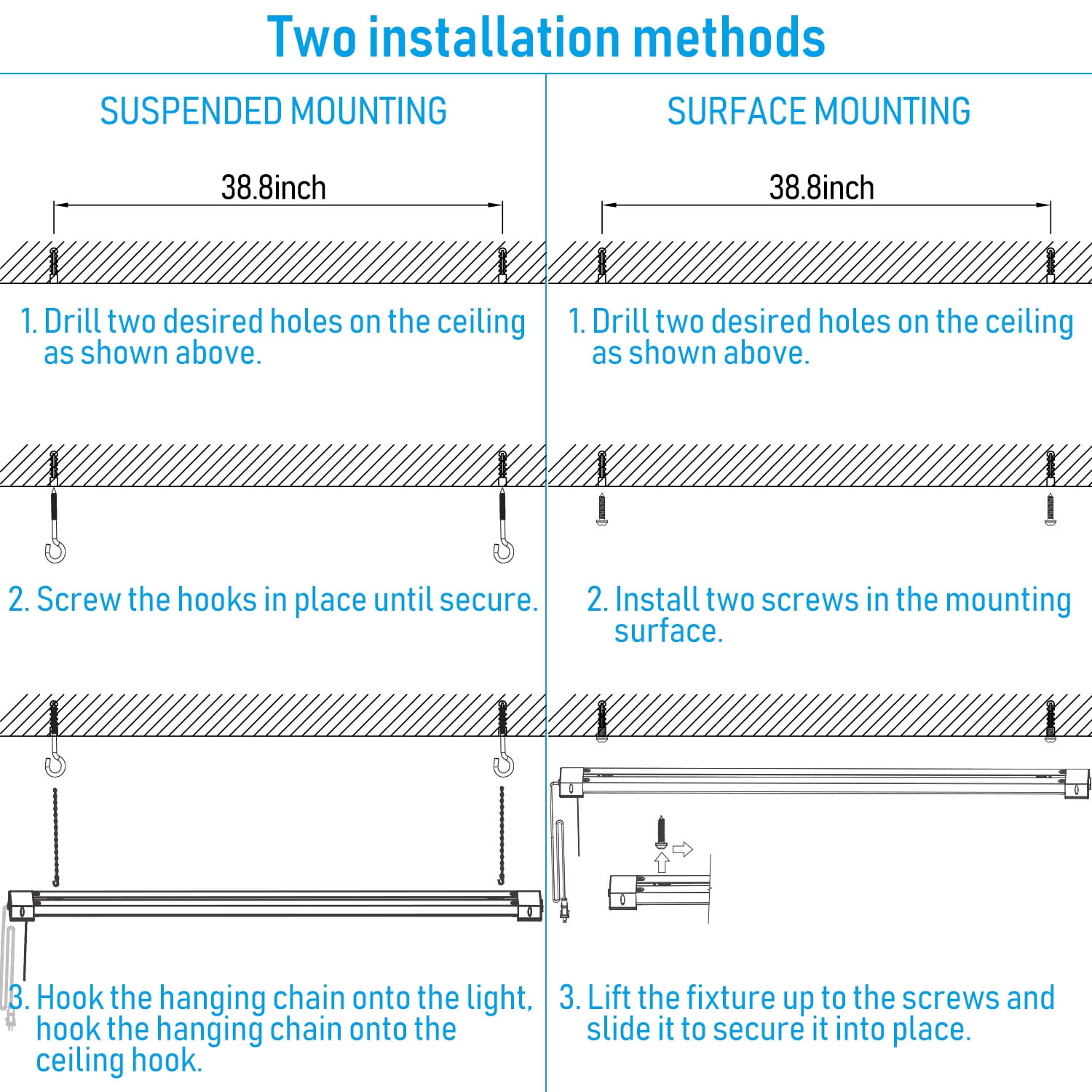4 Pack LED Shop Light for Garage 4ft, Linkable, 5000K Daylight, 40W, Surface Mount & Suspended Mount