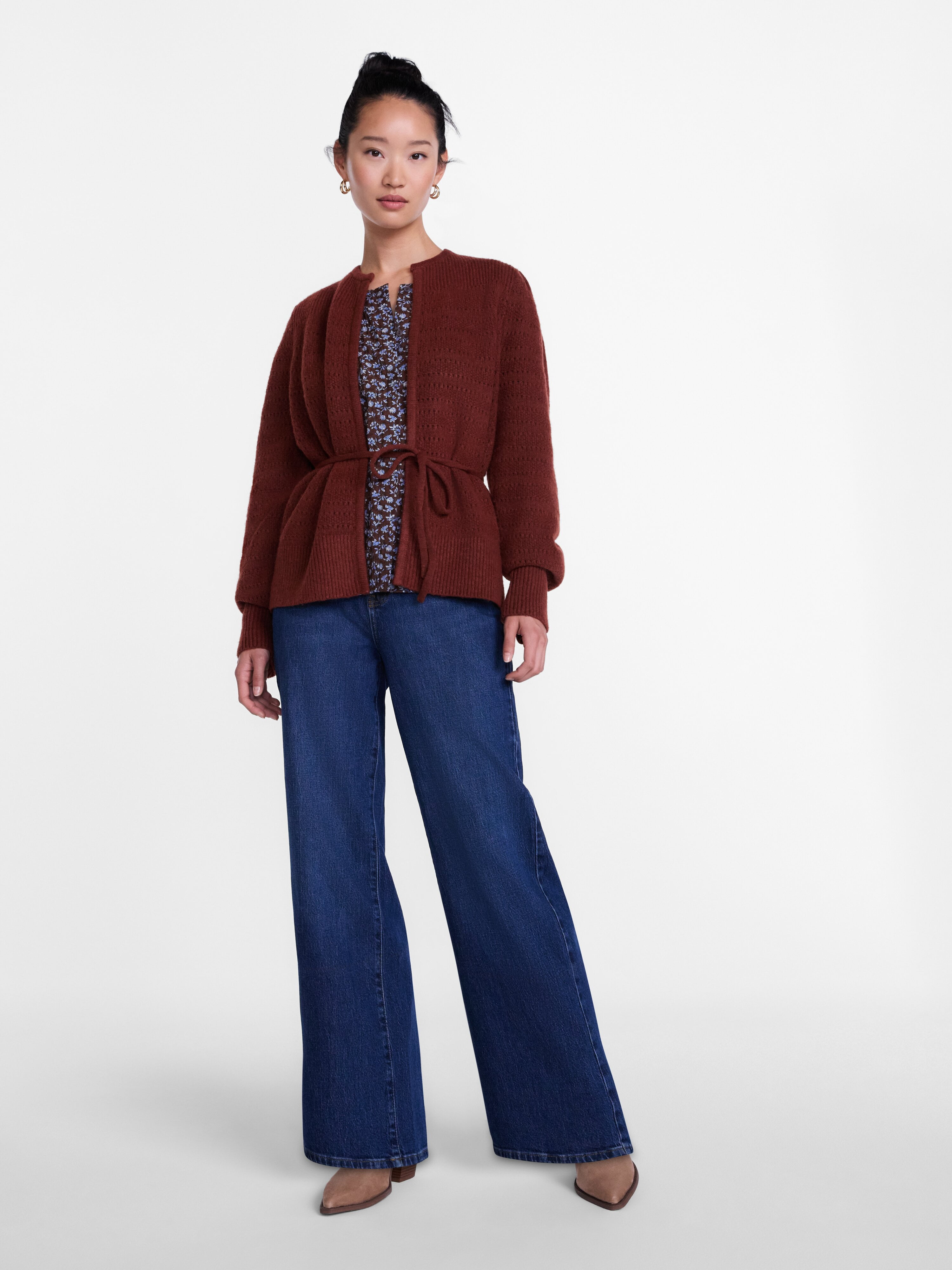 Scenario Women's and Women's Plus Open Tie Cardigan Lightweight Sweater with Long Sleeves, Sizes XS-4X