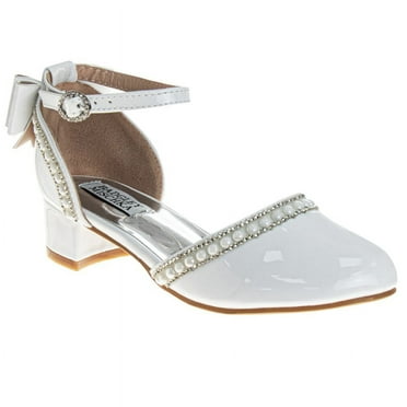 Badgley Mischka Girls' Low Heeled Dress Shoes. (Little Kids/Big Kids)White Patent, Size: 4
