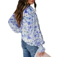 thumbnail image 4 of Blusa de mujer con mangas acampanadas y botones, estampado floral, corte holgado, informal, Top de manga larga para citas y viajes, 4 of 6