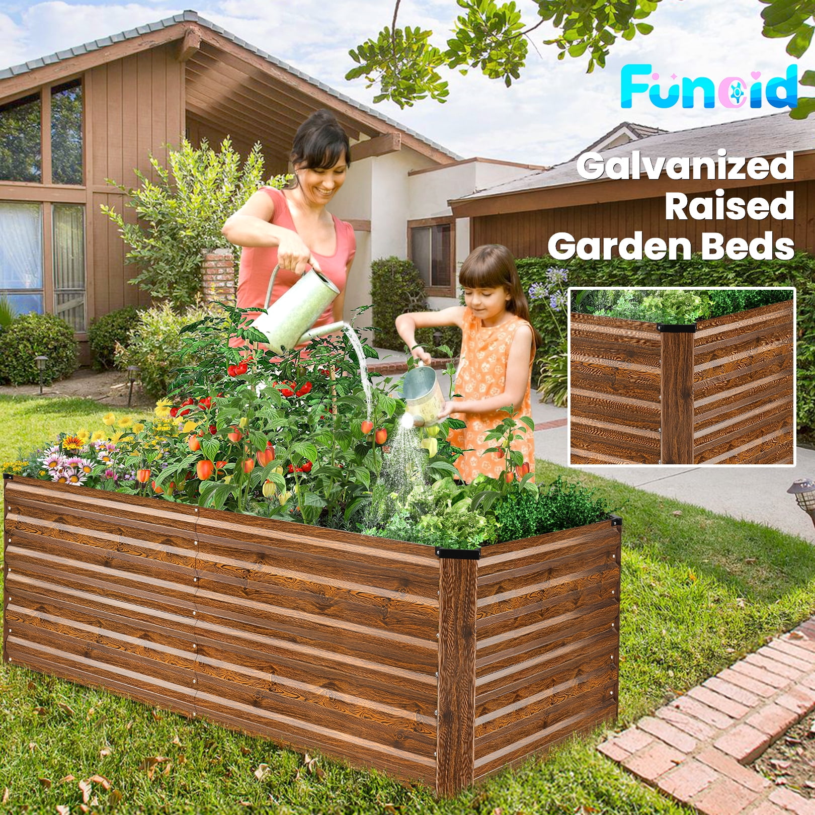 Funcid Galvanized Raised Garden Beds 6ftx3ftx2ft Large Metal Garden Beds Galvanized Steel Planter Box for Vegetables Flowers Herbs