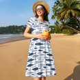 thumbnail image 4 of Gaeub Robes pour Femmes à Imprimé Poisson Bleu, Tunique Décontractée à Manches Courtes, Robe Midi d'Été pour Femmes, Robe à Manches Courtes pour Femmes, 4 of 6