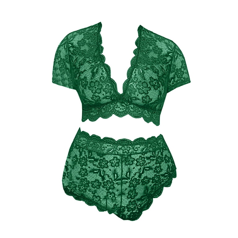 Sexy bra set with green thin belt slim underwear transparent thin lace  large size small bra 201028