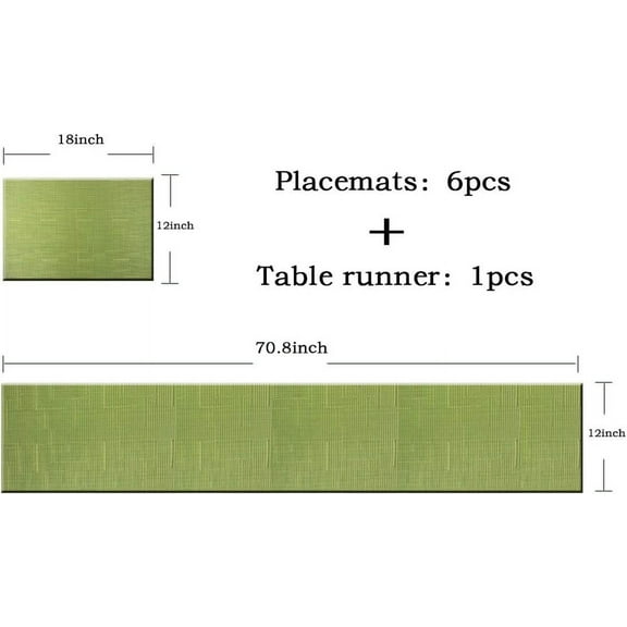 Placemats for Kitchen Table Washable Easy to Clean PVC Placemat Heat-resistand Woven Vinyl Table Dining Mats (1 Table Runner and 6 Placemats. Green)