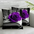 thumbnail image 3 of JEUXUS   Flower Throw Pillow Covers Purple Rose Couch Bed Decorative Pillow Covers Dark Purple Grey Black Floral Square Pillow Cases Purple Farmhouse Pillow Cover (Purple Black), 3 of 5