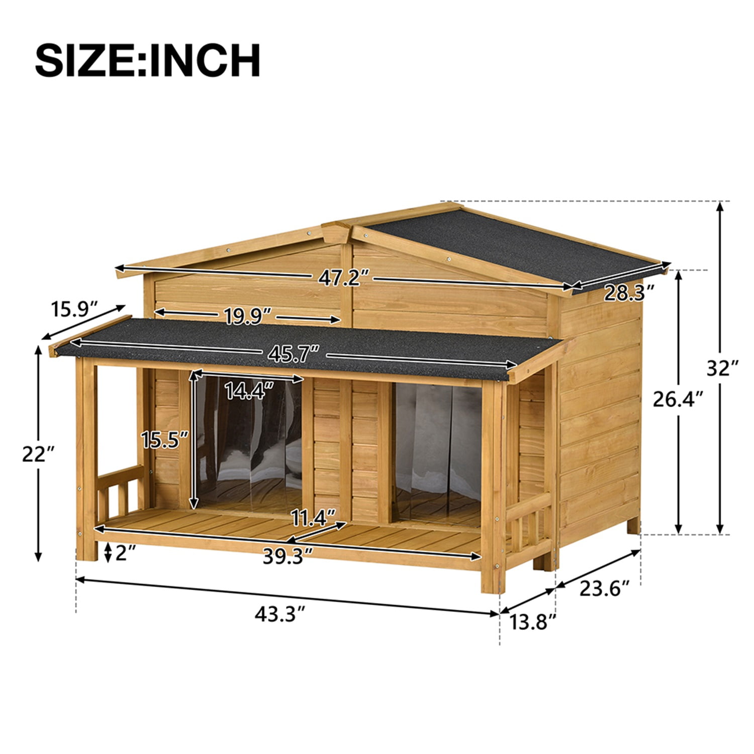 Pefilos 47.2" Large Wooden Dog House for Outdoor & Indoor Dog Crate, Rabbit Hutch Cabin Style, With Porch Pet Cages for Cats Guinea Pig Hutch, 2 Doors Pefilos 47.2" Large Wooden Dog House for Outdoor & Indoor Dog Crate, Rabbit Hutch Cabin Style, With Porch Pet Cages for Cats Guinea Pig Hutch, 2 Doors