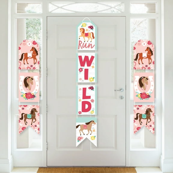 Big Dot of Happiness Run Wild Horses - Hanging Vertical Paper Door Banners - Pony Birthday Party Wall Decoration Kit - Indoor Door Decor