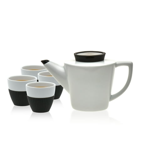 - VIVA Scandinavia Infusion Porcelain Teapot and Anytime Teacup Set, 7.75-ounce Porcelain Teacups & 34-ounce Porcelain Teapot with Stainless Steel Infuser (Set of 5)