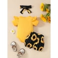 thumbnail image 4 of Hirigin Infant Baby Girl Summer Outfits Sunflower Print Short Sleeve Rompers Ruffles Shorts Headband 3Pcs Clothes Set, 4 of 8