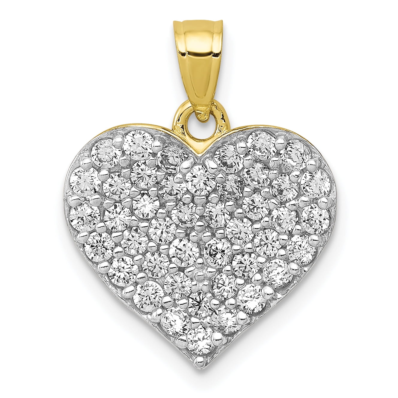 10k Yellow Gold Cubic Zirconia Cz Cluster Heart Pendant Charm Necklace Love Fine Jewelry For