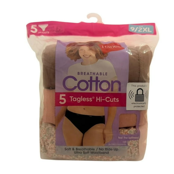 Hanes Women’s Breathable Cotton Tagless Hi-Cut Underwear 5 Pack Soft Comfortable Panties Size 9 2XL