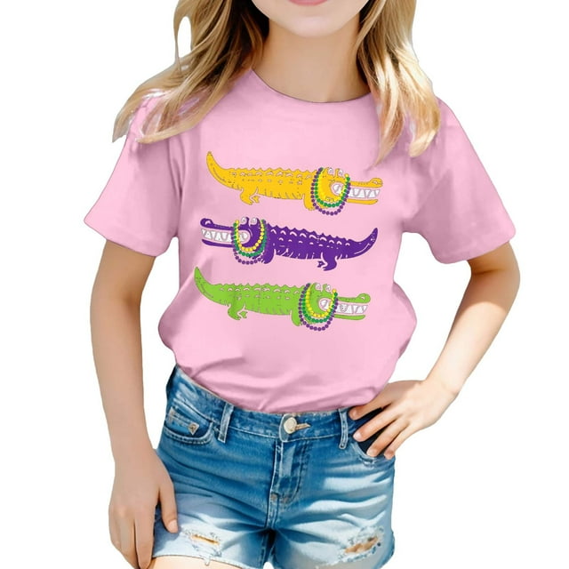 FhsagQ T-Shirt Décontracté Imprimé à Col Rond Manches Courtes pour Filles, T-Shirt Décontracté pour Tout-Petits Filles Printemps 7 Juillet 3T-4T 8-9 Ans