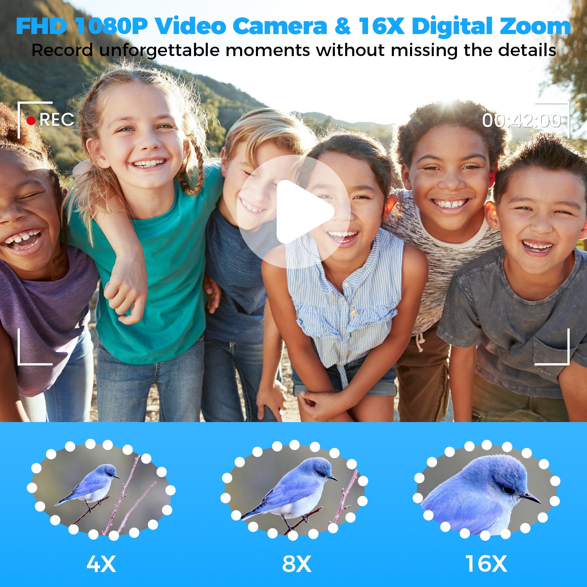 Digital Camera for FHD1080P 44MP Camera Camcorder, Smile Capture & Vintage Filters, with 32GB SD Card,18X Digital Zoom 2.4 Inch Screen(Black)